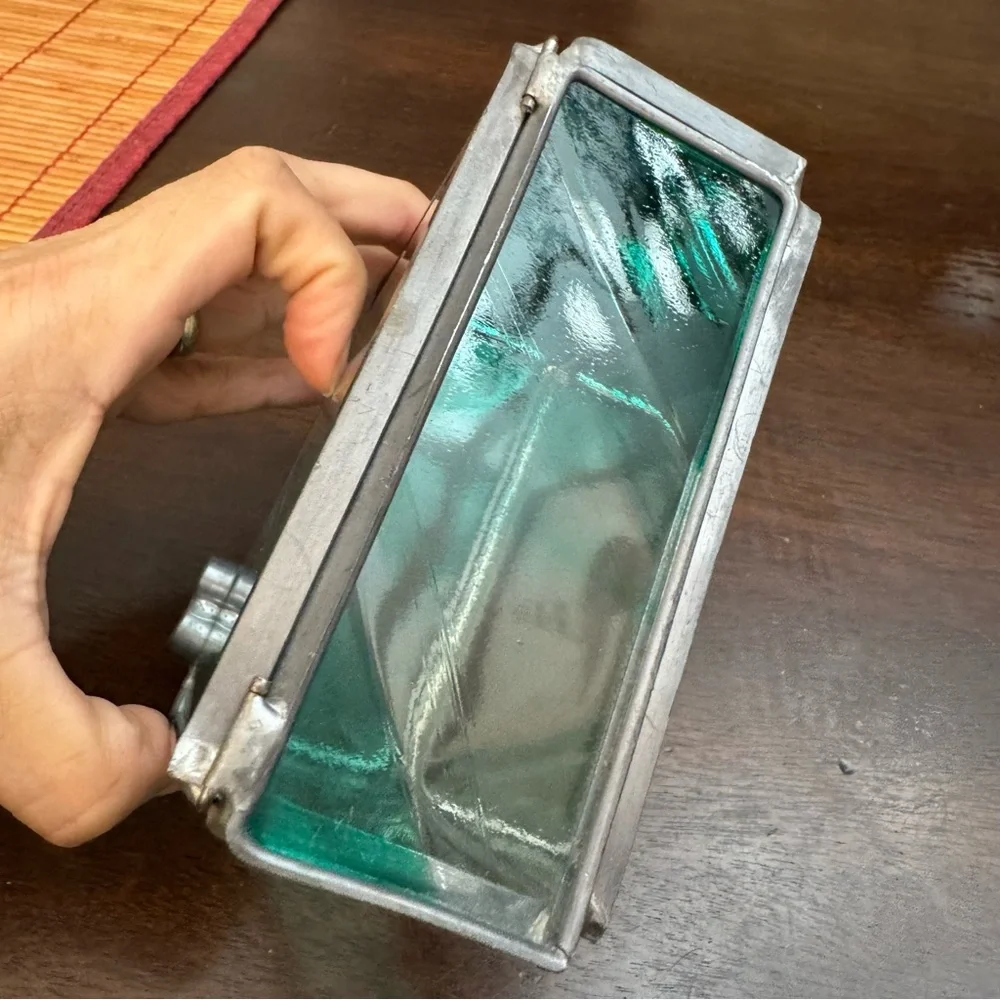 Vintage Light House Leaded Jewelry Trinket Box Etched Stained Glass with Mirror